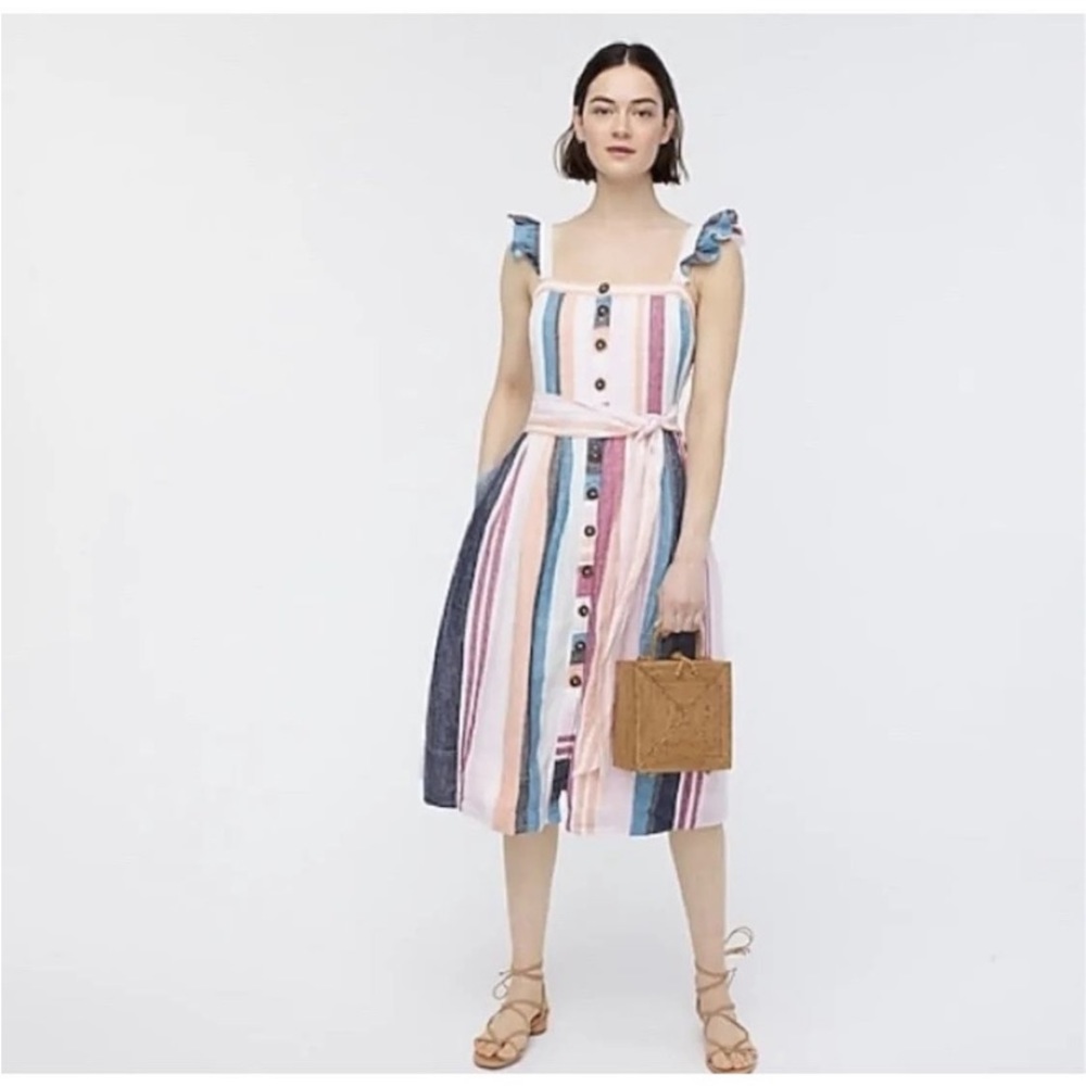 J. Crew Striped Midi Dress - Pink, Blue, White